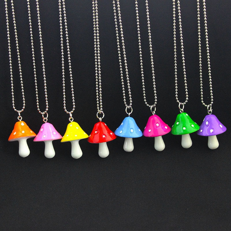 Resin Cartoon Imitation Mushroom Pendant Necklace For Child Colorful Simple Cute Charm Necklaces Jewelry Gift