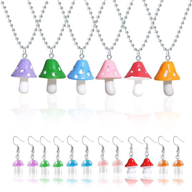 Resin Cartoon Imitation Mushroom Pendant Necklace For Women Men Colorful Simple Cute Charm Necklaces Jewelry Gift