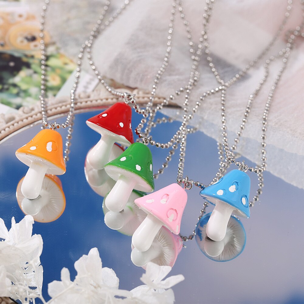 Resin Cartoon Imitation Mushroom Pendant Necklace For Women Men Colorful Simple Cute Charm Necklaces Jewelry Gift