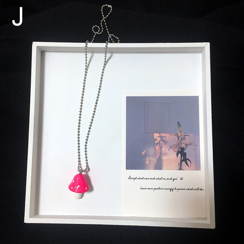 Resin Cartoon Imitation Mushroom Pendant Necklace For Women Men Colorful Simple Cute Charm Necklaces Jewelry Gift