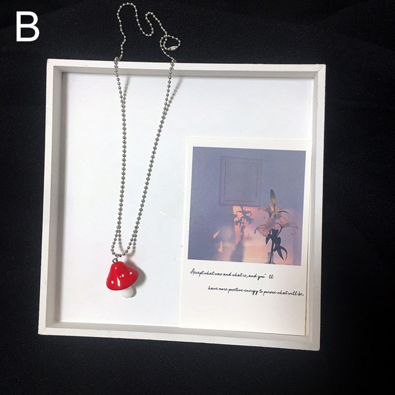 Resin Cartoon Imitation Mushroom Pendant Necklace For Women Men Colorful Simple Cute Charm Necklaces Jewelry Gift