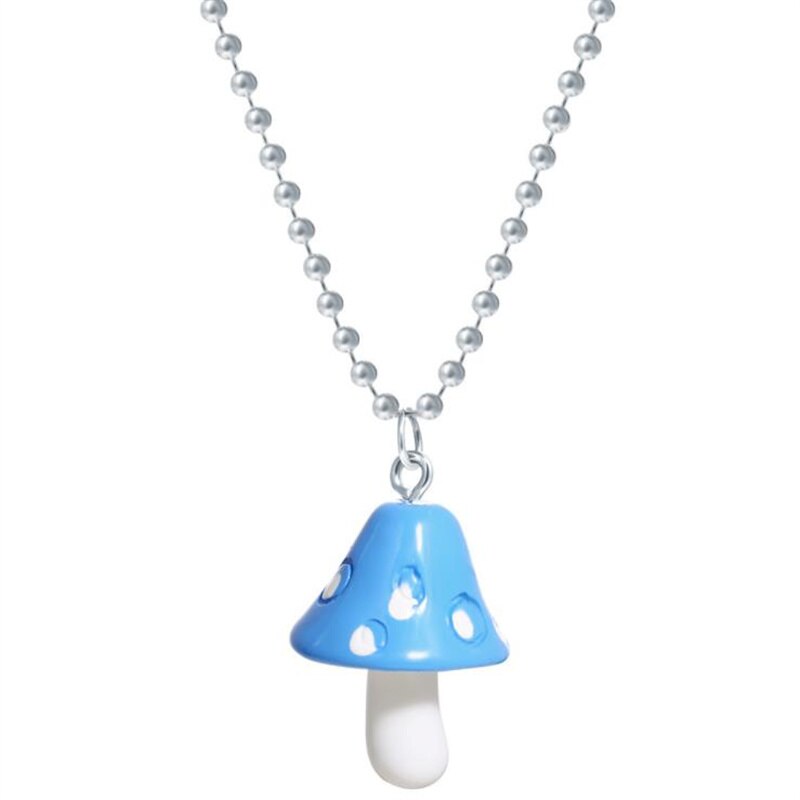 Resin Cartoon Imitation Mushroom Pendant Necklace for Women Men Colorful Simple Cute Charm Necklaces Jewelry Gift