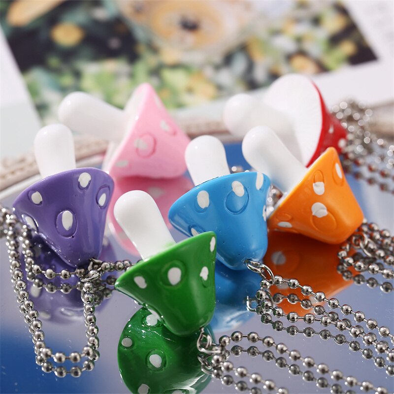 Resin Cartoon Imitation Mushroom Pendant Necklace for Women Men Colorful Simple Cute Charm Necklaces Jewelry Gift