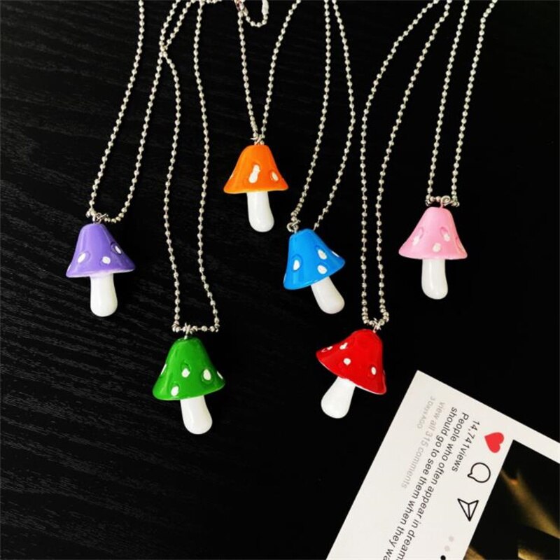 Resin Cartoon Imitation Mushroom Pendant Necklace for Women Men Colorful Simple Cute Charm Necklaces Jewelry Gift
