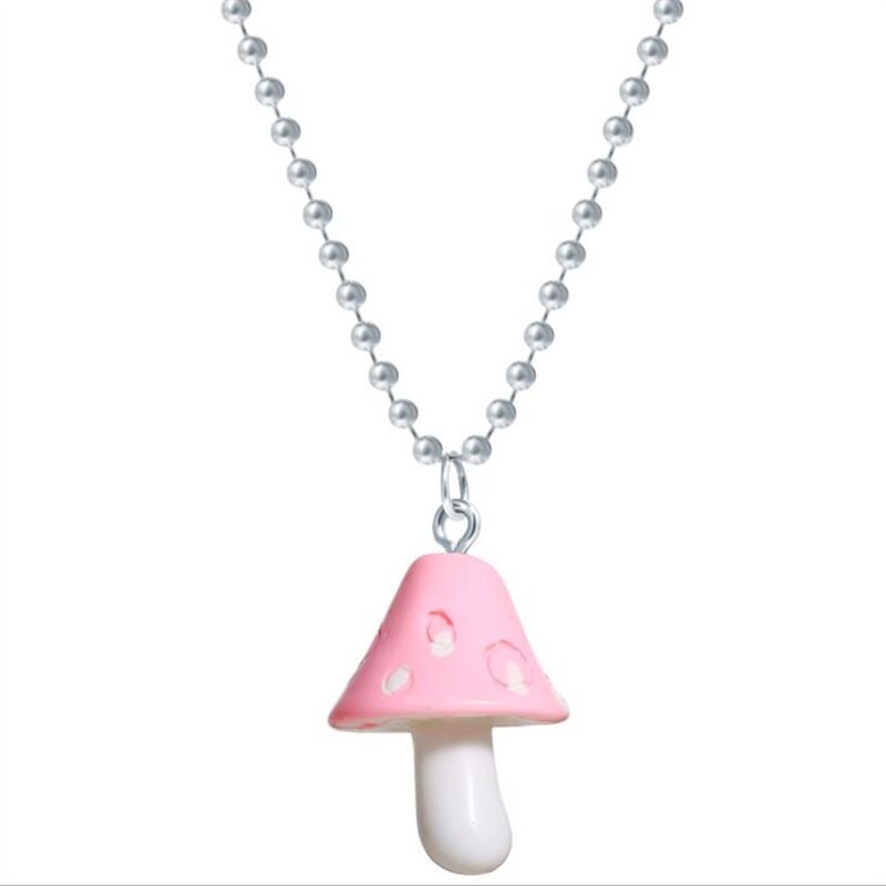 Resin Cartoon Imitation Mushroom Pendant Necklace for Women Men Colorful Simple Cute Charm Necklaces Jewelry Gift