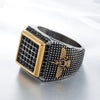 Retro Big Ring Front Square for Men Inlaid Black Stone Crystal Eagle Pattern Ring Accessories Party Jewelry Size8-12