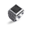 Retro Big Ring Front Square for Men Inlaid Black Stone Crystal Eagle Pattern Ring Accessories Party Jewelry Size8-12