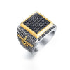 Retro Big Ring Front Square for Men Inlaid Black Stone Crystal Eagle Pattern Ring Accessories Party Jewelry Size8-12