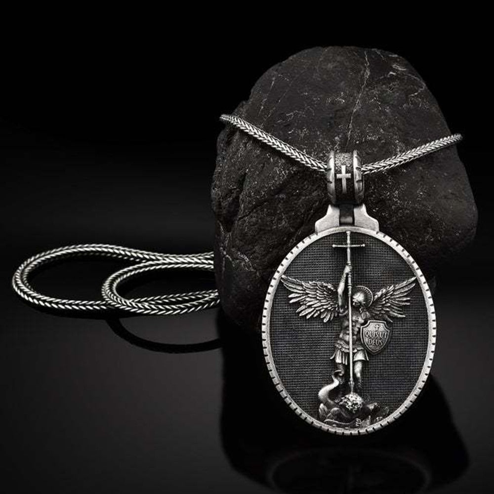 Retro Christian Jewelry Angel Archangel Michael Men's Pendant Necklace Religious Jewelry Chain Necklace
