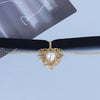 Retro Girl Choker Golden Peach Heart Velvet Chain Pendant Necklace Clavicle Chain Collar Punk Gothic Necklace