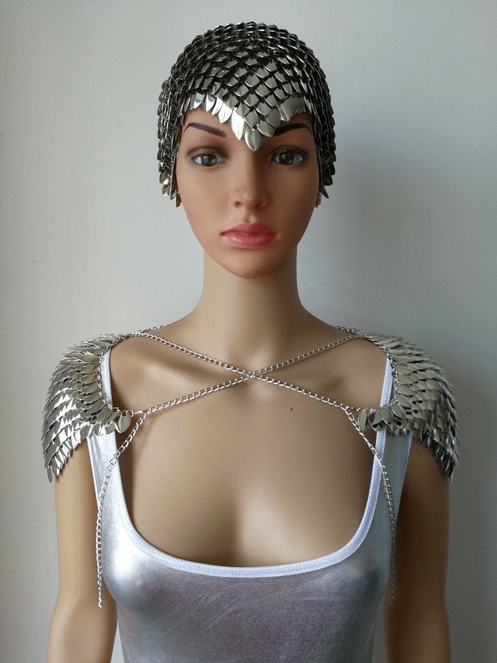 New Fashion Scalemail Mermaid Fish Scales Head Chains Layers Scale Chainmail Silver Fish Scale Head Hair Chains Jewelry