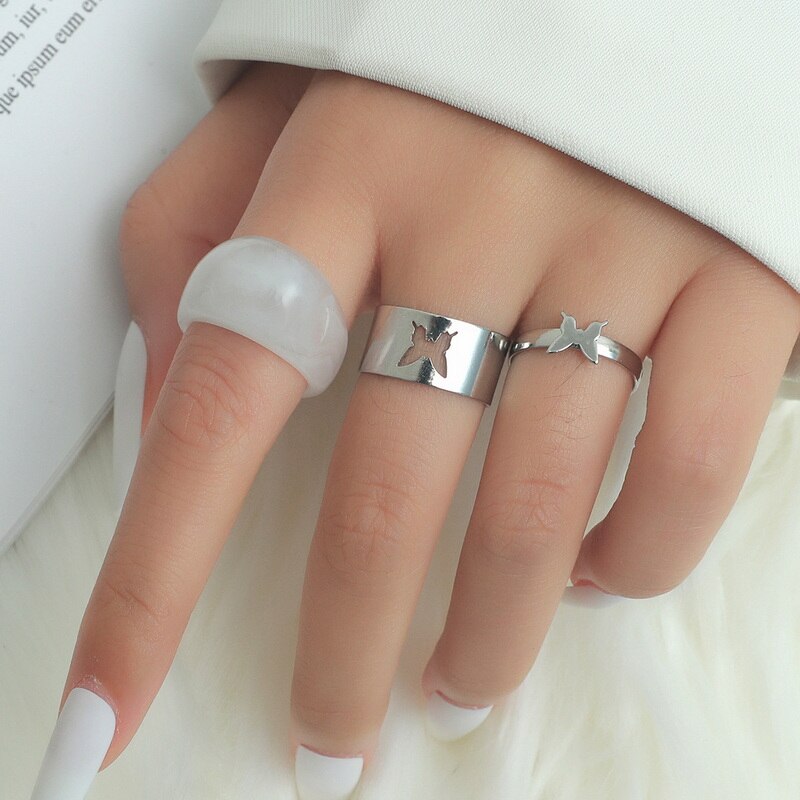 Silver Color Dancing Moving Butterfly Rings Dainty Insect Minimalist Rings For Women Girls French Jewlery 2021 Trend