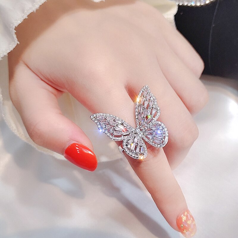 Silver Color Dancing Moving Butterfly Rings Dainty Insect Minimalist Rings For Women Girls French Jewlery 2021 Trend