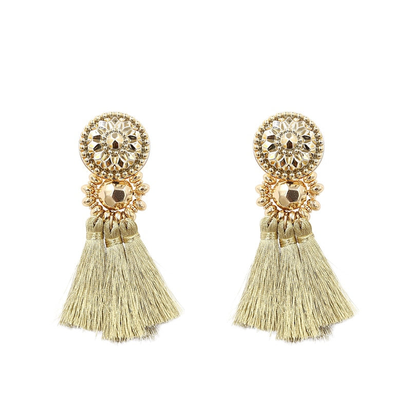 New Fashion Silver/Gold Tassel Earrings For Women Handmade Bohemia Vintage Beads Earring Ethnic Fringe Drop Earring Jewelry