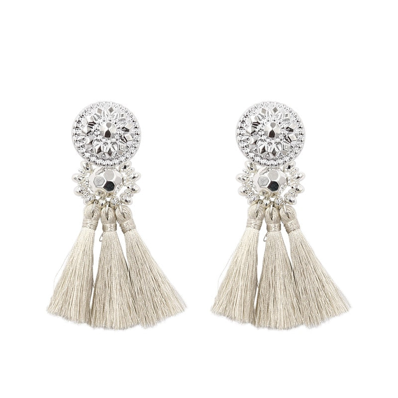 New Fashion Silver/Gold Tassel Earrings For Women Handmade Bohemia Vintage Beads Earring Ethnic Fringe Drop Earring Jewelry