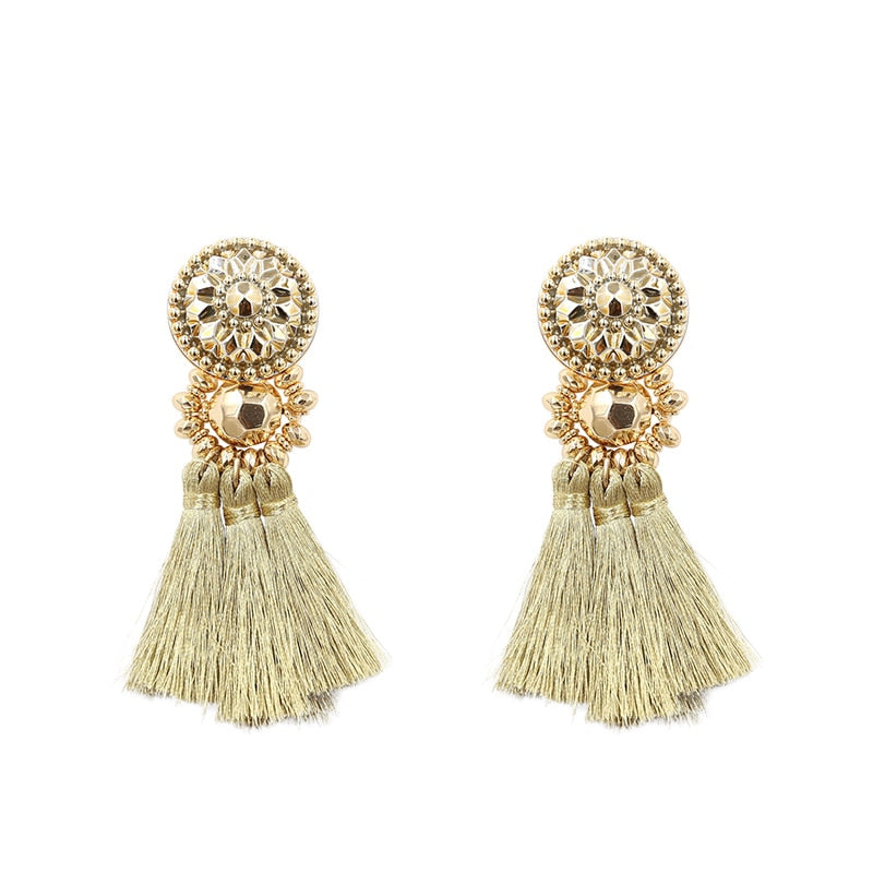 New Fashion Silver/Gold Tassel Earrings For Women Handmade Bohemia Vintage Beads Earring Ethnic Fringe Drop Earring Jewelry