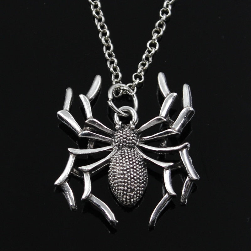 Spider Halloween Pendants Round Cross Chain Short Long Mens Womens Silver Color  Necklace Jewelry Gift