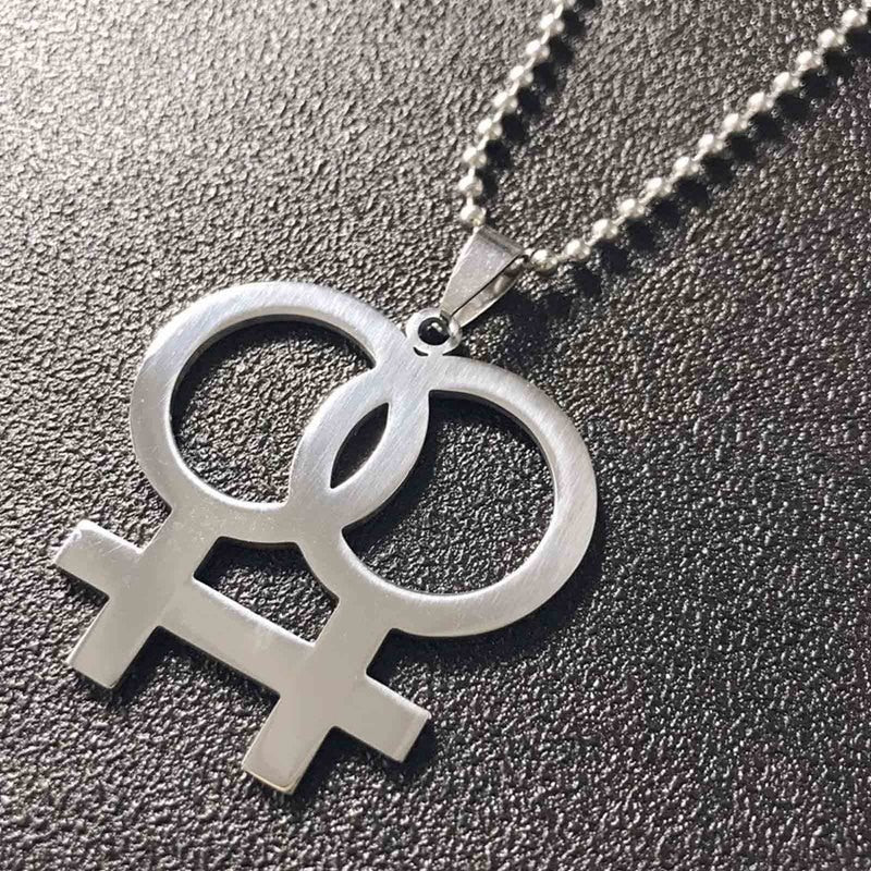 Stainless Steel Lesbian Gender Symbol Necklaces Pendants For Women Gay Pride Silvery Color Jewelry Bead Chain Link