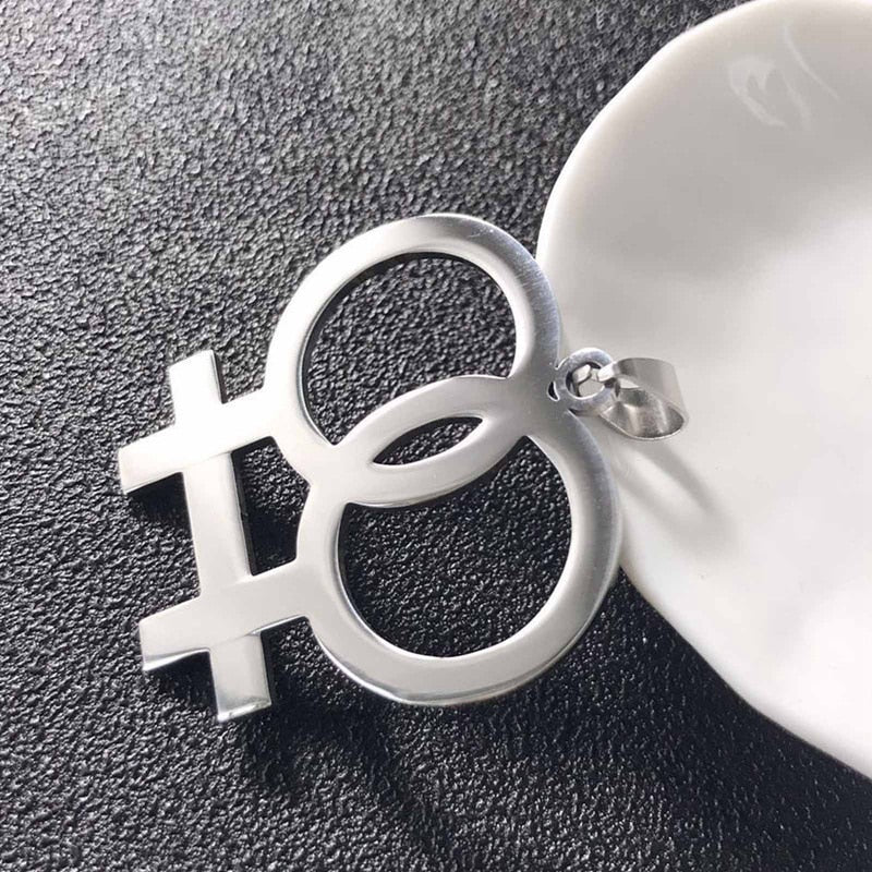 Stainless Steel Lesbian Gender Symbol Necklaces Pendants For Women Gay Pride Silvery Color Jewelry Bead Chain Link