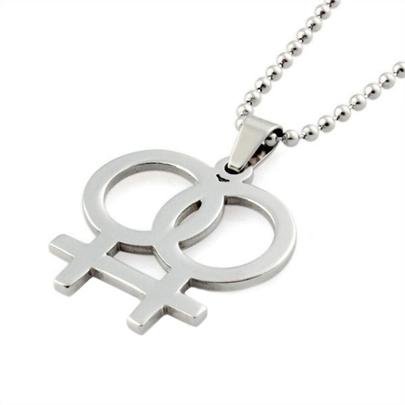 Stainless Steel Lesbian Gender Symbol Necklaces Pendants For Women Gay Pride Silvery Color Jewelry Bead Chain Link