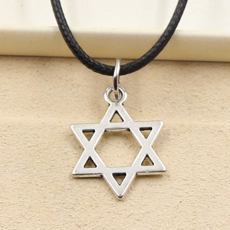 Star Of David Shield Hexagram Pendant Necklace Choker Charm Black Leather Cord Factory Price Jewelry