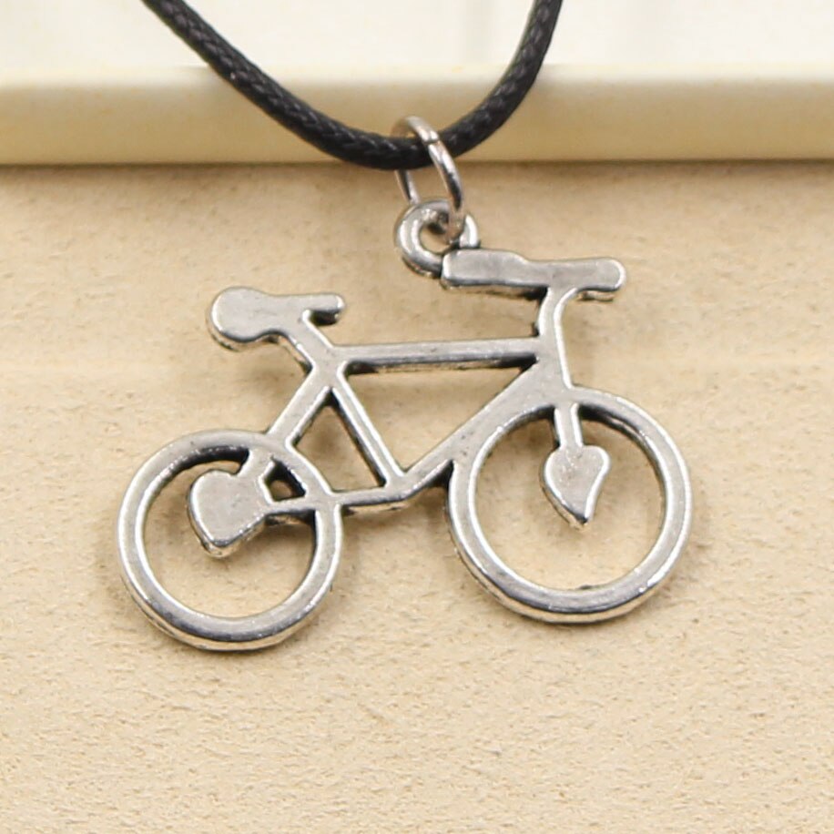 Tibetan Silver Color Pendant Bike Bicycle Necklace Choker Charm Black Leather Cord Factory Price Handmade Jewelry