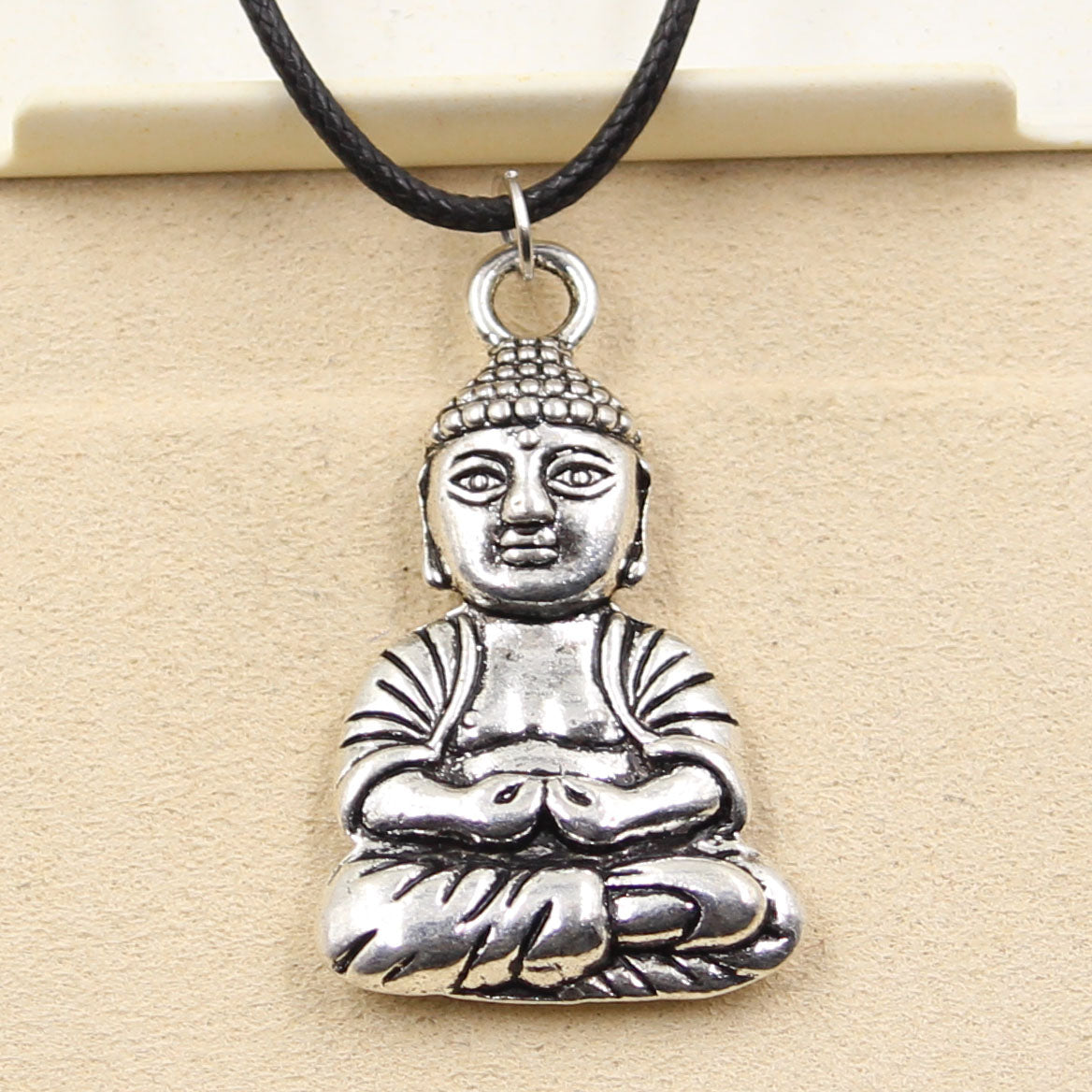 Tibetan Silver Color Pendant Buddha Necklace Choker Charm Black Leather Cord Factory Price Handmade Jewelry