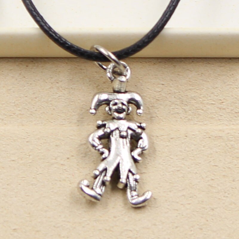 Tibetan Silver Color Pendant Clown Joker Necklace Choker Charm Black Leather Cord Factory Price Handmade Jewelry