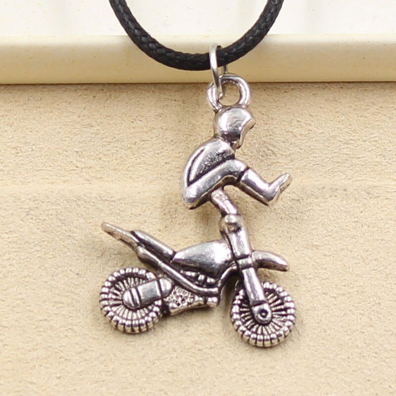 Tibetan Silver Color Pendant Motorcycle Necklace Choker Charm Black Leather Cord Factory Price Handmade Jewelry