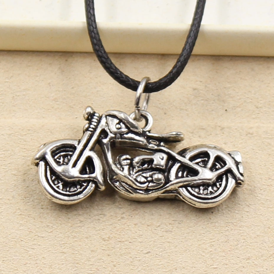Tibetan Silver Color Pendant Motorcycle Necklace Choker Charm Black Leather Cord Factory Price Handmade Jewelry
