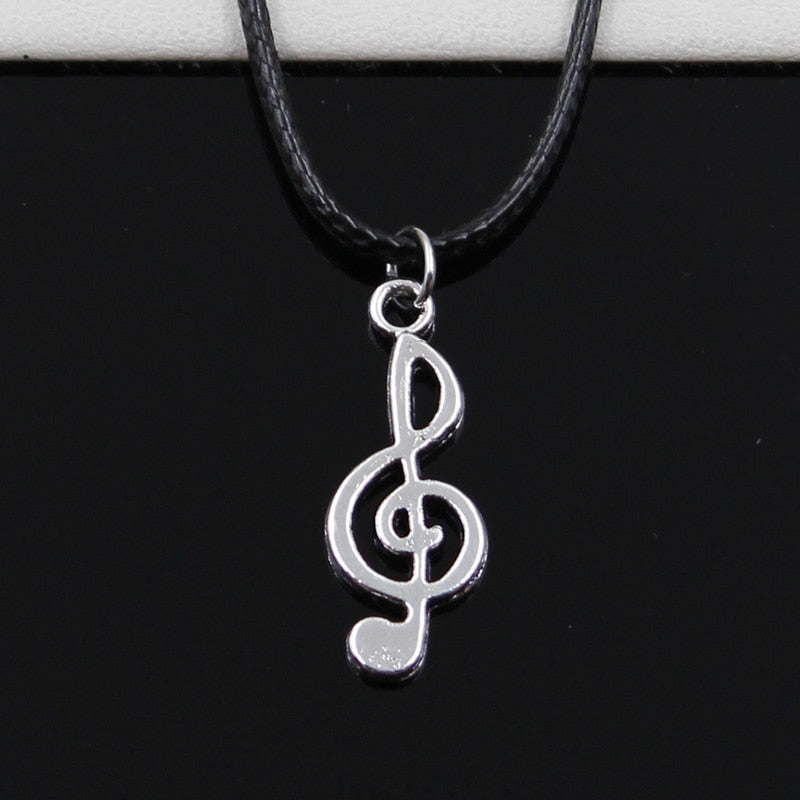 Tibetan Silver Color Pendant Musical Note Necklace Choker Black Leather Cord Factory Price Handmade Jewelry