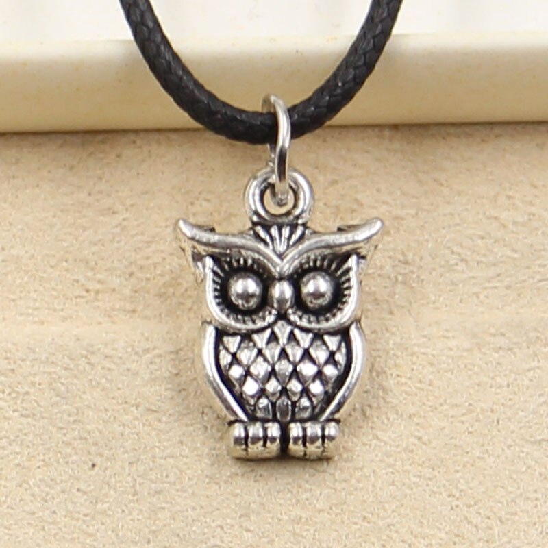 Tibetan Silver Color Pendant Owl Necklace Choker Charm Black Leather Cord Factory Price Handmade Jewelry
