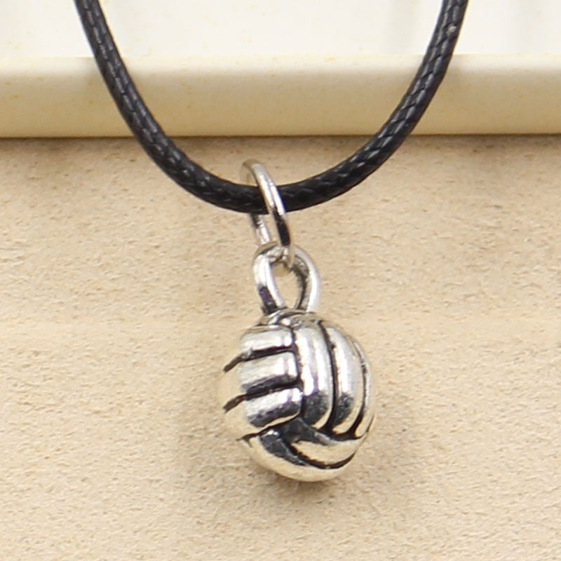 Tibetan Silver Color Pendant Volleyball Necklace Choker Charm Black Leather Cord Factory Price Handmade Jewelry
