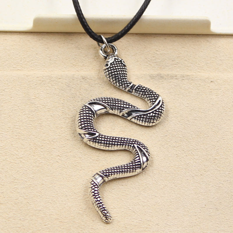 New Fashion Tibetan Silver Pendant snake Necklace Choker Charm Black Leather Cord Factory Price Handmade jewelry
