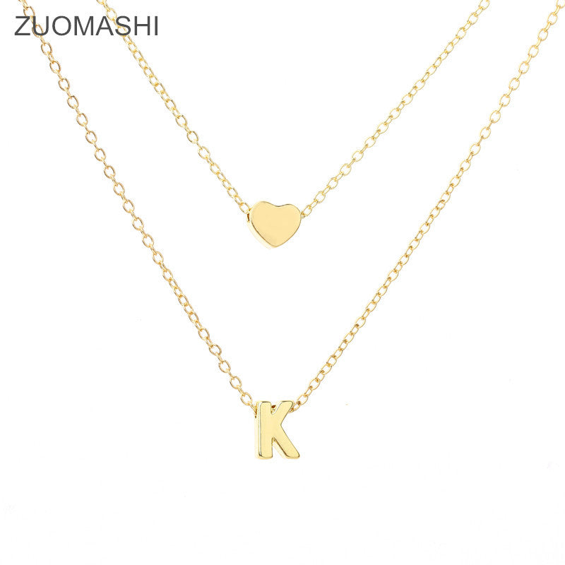 New-Fashion-Tiny-Dainty-Heart-Initial-Double-layer-Necklace-Personalized-Initial-Necklace-Name-Jewelry-girlfriend-gift