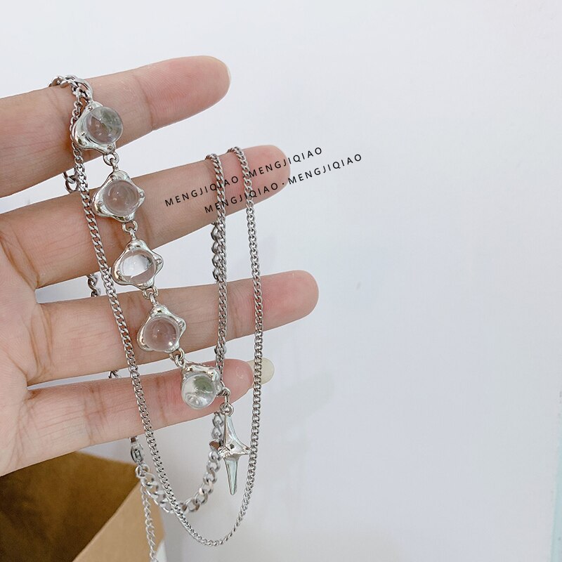 Transparent Beads Stitching Chain Cross Pendant Necklaces Hiphop Punk Personality Clavicle Chain Sweet Charm Jewelry