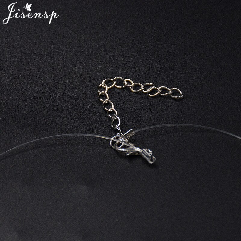Transparent Fishing Line Invisible Necklace for Women Simple Imitation Pearl Crystal Zircon Cross Choker Necklaces