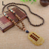 Vintage Long Buddhist Wood Beaded Pendant &amp; Necklace Ethnic Bohemian Boho Buddha Lucky Jewelry for Women Men
