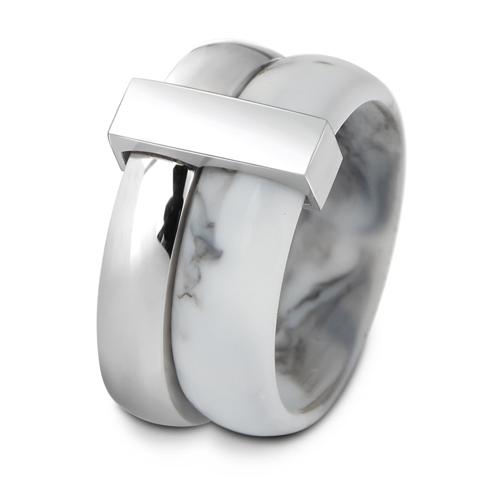 New Fashion Wedding Bands Jewelry Titanium With Resin Double Layer Engagement Ring for Women Or Men Jewelry Gifts