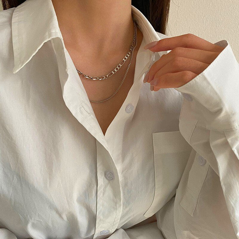 Women Choker Necklace Trendy Link Chain Statement Collar Neck Jewerly Golden Silver Color Jewelry for Gift