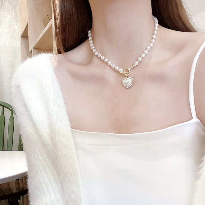 Women Necklace Choker Pearl Necklace Ladies Collares Gold Color Alloy Jewelry Birthday Gift Jewelry Accessories 2022