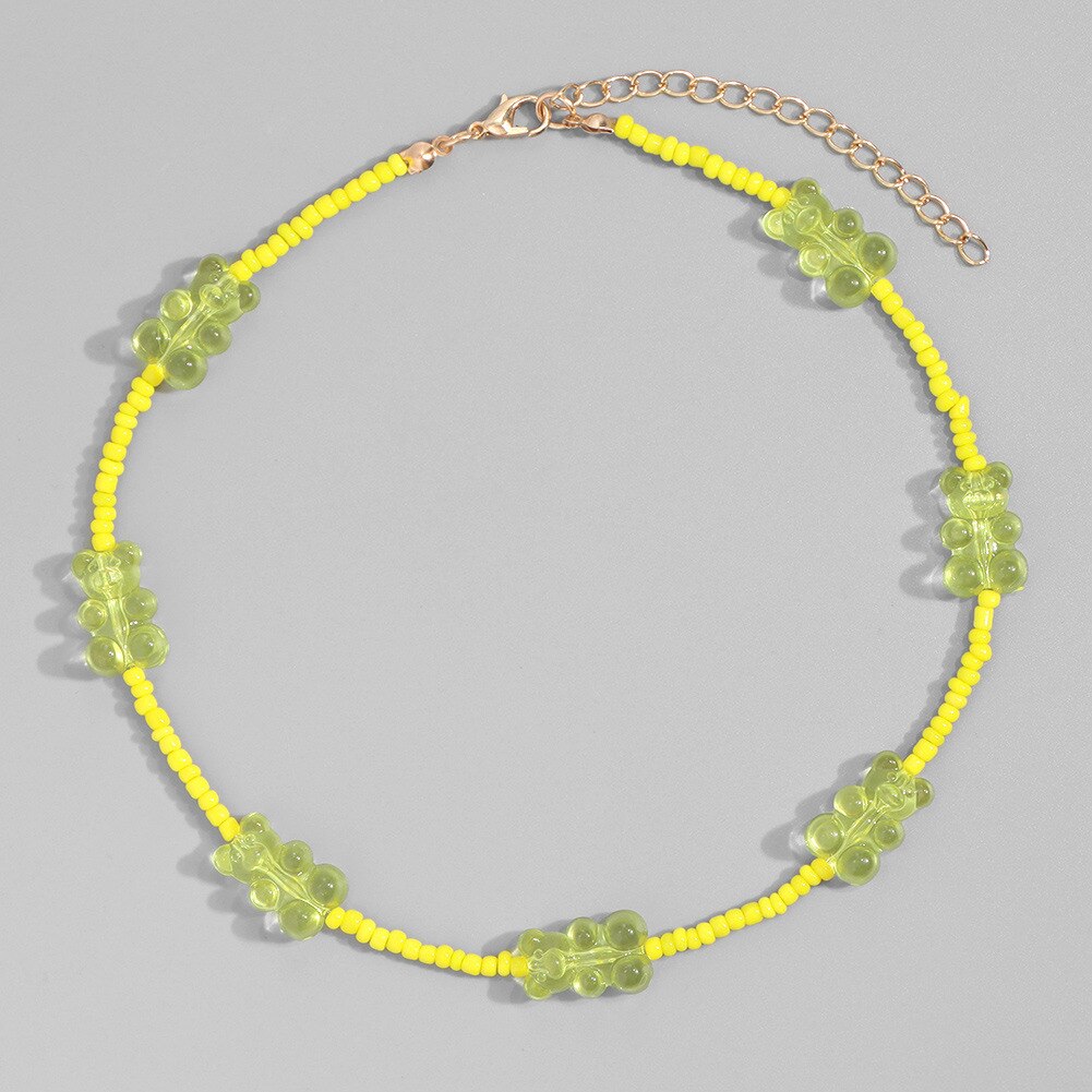 Women Necklace Colorful Beads Cartoon Bear Handmade Choker Candy Color Female Chain necklace Jewelry Accessories
