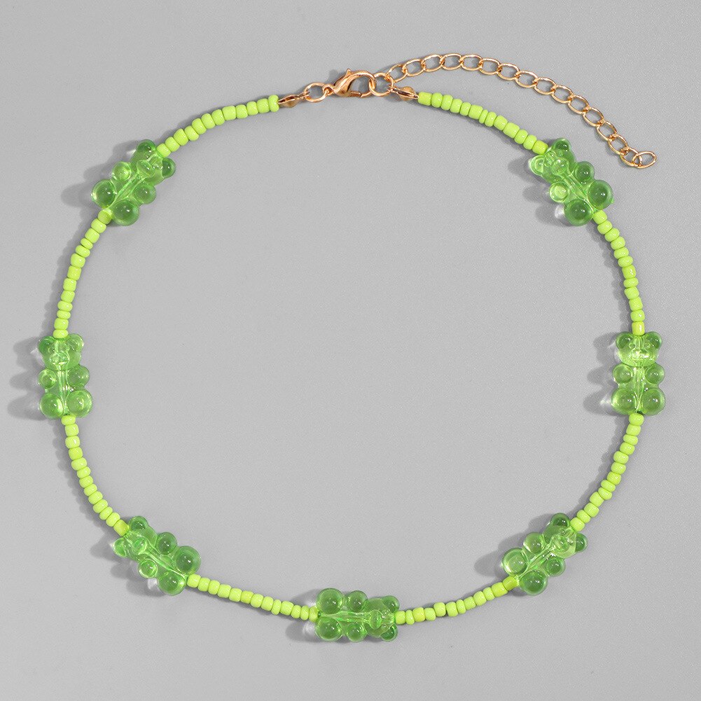 Women Necklace Colorful Beads Cartoon Bear Handmade Choker Candy Color Female Chain necklace Jewelry Accessories