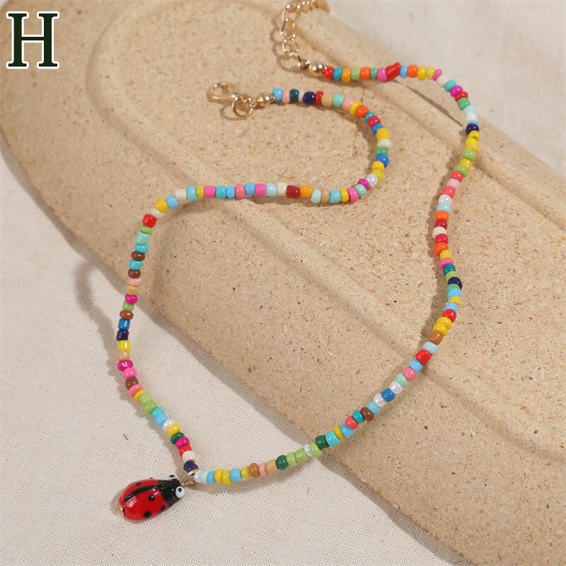 Women's Multicolor Beads Handmade Necklaces Love Angel Choker Clavicular Chain Colorful Female Beach Jewelry