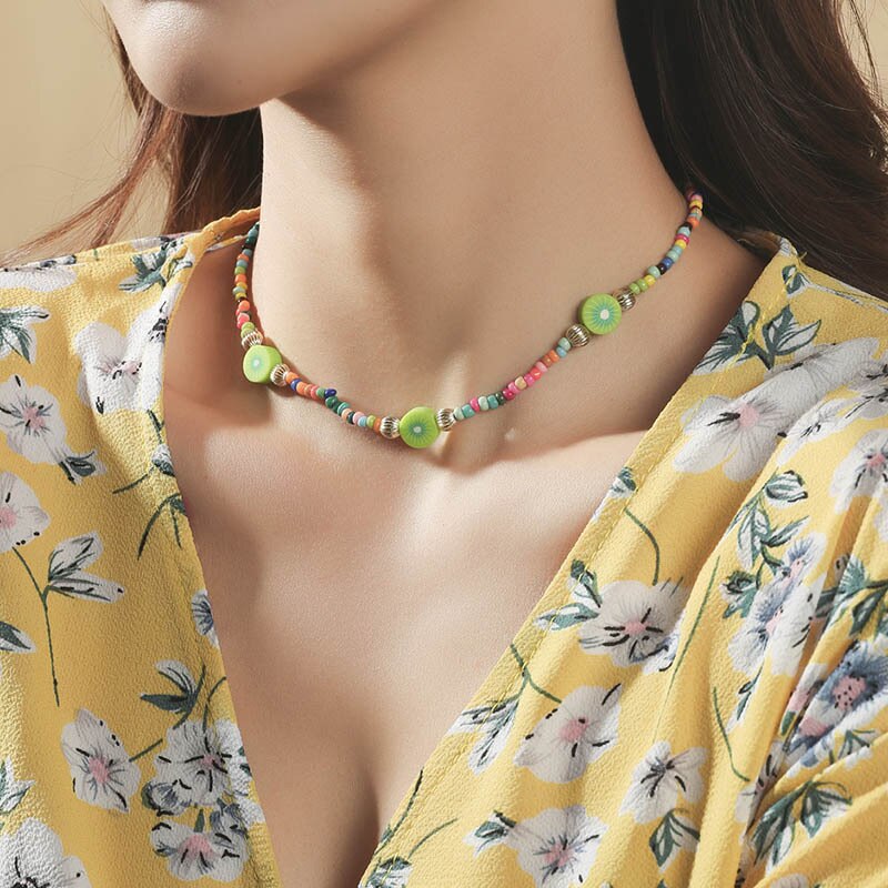 Women's Multicolor Beads Handmade Necklaces Love Angel Choker Clavicular Chain Colorful Female Beach Jewelry