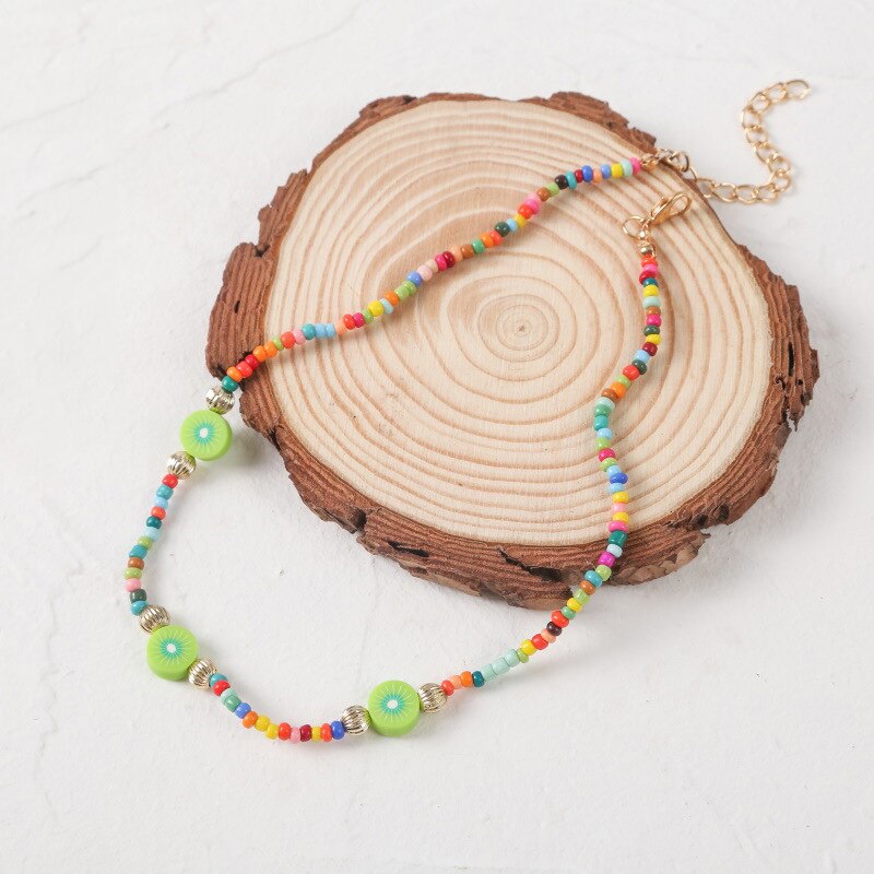 Women's Multicolor Beads Handmade Necklaces Love Angel Choker Clavicular Chain Colorful Female Beach Jewelry