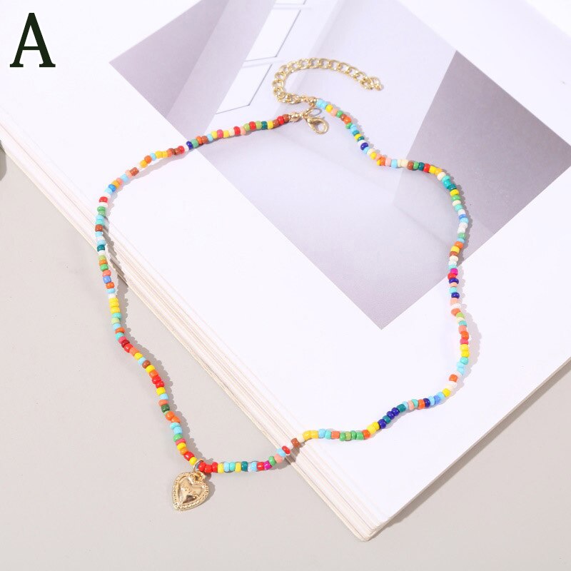 Women's Multicolor Beads Handmade Necklaces Love Angel Choker Clavicular Chain Colorful Female Beach Jewelry