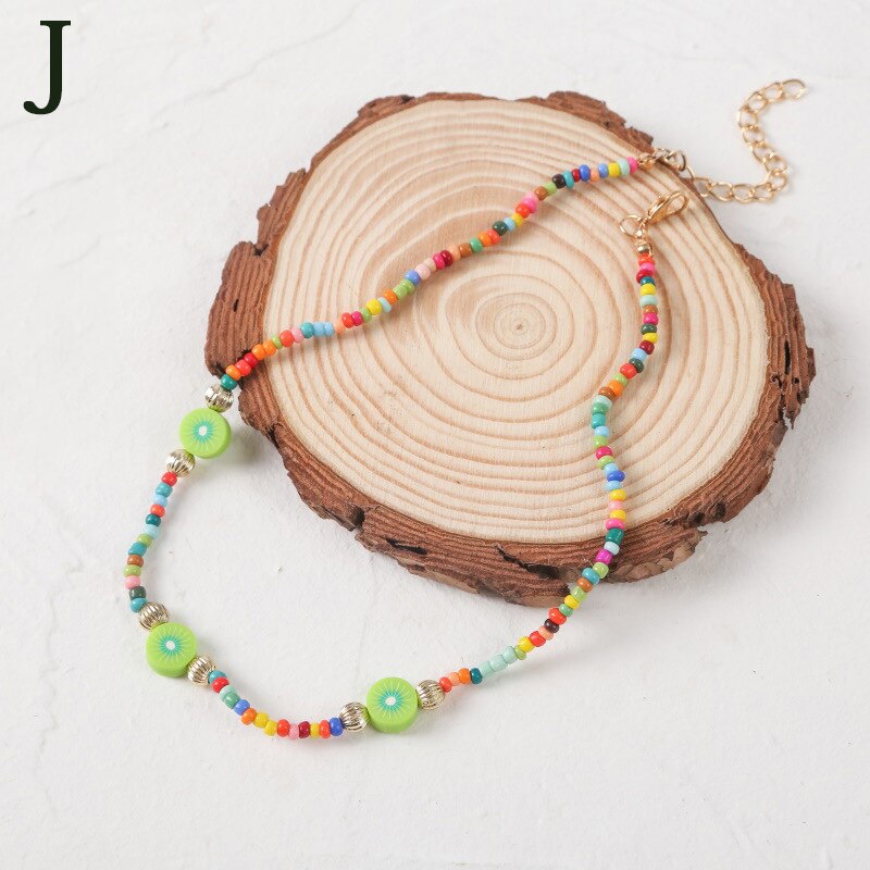 Women's Multicolor Beads Handmade Necklaces Love Angel Choker Clavicular Chain Colorful Female Beach Jewelry