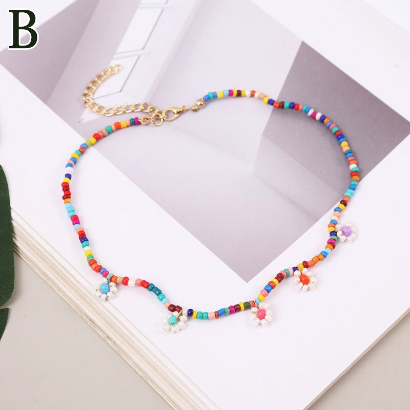 Women's Multicolor Beads Handmade Necklaces Love Angel Choker Clavicular Chain Colorful Female Beach Jewelry