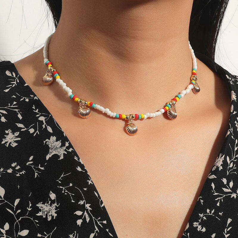 Women's Multicolor Beads Handmade Necklaces Love Angel Choker Clavicular Chain Colorful Female Beach Jewelry